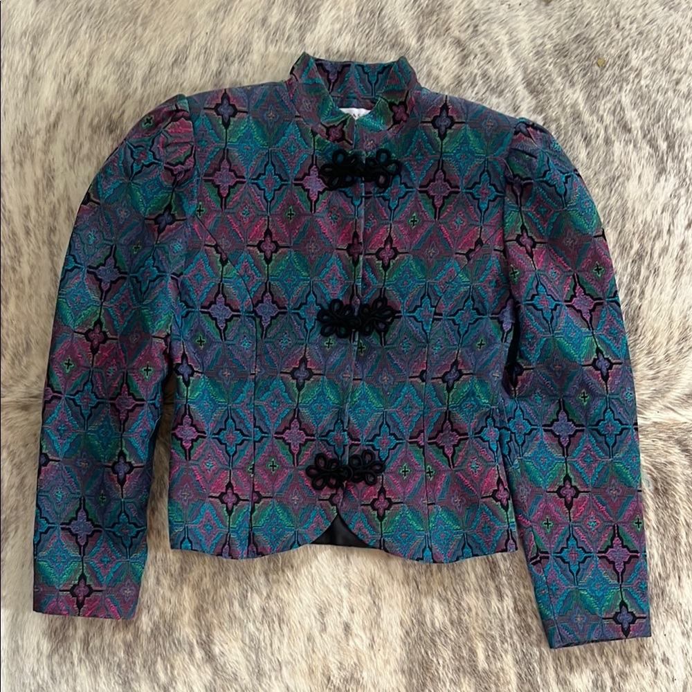 Multicolor Patterned Women's vintage 90s short fitted jacket